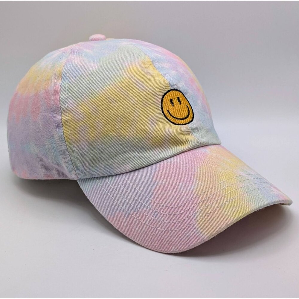 David and Young Hat Tie Dye Smiley Face Logo Cap Strap Back Colorful Unisex